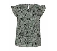 ONLY Top de Manga Corta con Volantes Femeninos, Seagrass/AOP:Dot Leo, L