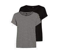 Only Top de mujer con cuello redondo, paquete de 2 unidades, básico, de manga corta, cuello redondo, ajuste normal, verano, a rayas, azul, rosa, verde, negro, XS, S, M, L, XL, XXL, Black W/ Cd