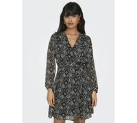 ONLY Vestido corto, corte en V. Color Estampado Negro
