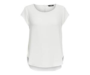 ONLY Women Unicolored Short Sleeve Blouse | Basic Round Neckline | Blouses T-Shirt Top ONLVIC, Color:Blanco, Talla:42