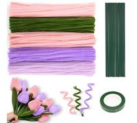 Onlyesh 500 piezas de hilo de chenilla, 5 colores, 30 cm, cura, con 20 piezas, tallo de flor artificial y cinta adhesiva, hilos de orugas creativas para ramos de tulipanes proyectos de artesanía