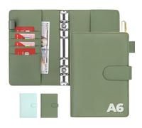 Onlyesh Carpeta Anillas A6, Carpeta A6 de 6 Anillas, Papel Interior No Incluido, con Hebilla Magnética para Oficinas, Hogares y Escuelas (Verde)