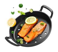 onlyfire Φ26.5cm Plancha Redonda de Hierro Fundido con Asas, Sartén Perforada para Parrilla de Gas, Parrilla de Carbón y La Mayoría de Los Hornos