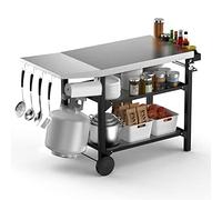 onlyfire Carros de Barbacoas, Mesa de Preparación de Alimentos de Acero Inoxidable con Mesa Auxiliar, Estantes de Acero de Dos Capas y Portautensilios