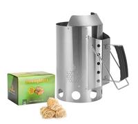 Onlyfire Chimenea Barbacoa con Bloques para Encender Fuego, Encendedor XXL Grande Carbón, Altura 34,5cm, Encendedor Barbacoa de Acero Inoxidable con Escudo Térmico y Asa, Capacidad 3kg