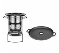 Onlyfire Horno de Cohetes de Acero Inoxidable+Plancha Redonda de Hierro Fundido