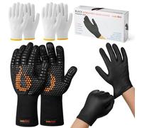 Onlyfire Juego de Guantes para Barbacoa, Incluye 2 Pares Guantes de Nailon, 100 Guantes Desechables de Nitrilo y 1 Par de Guantes para Barbacoa, Resistentes