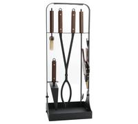 Onlyfire Juego de Utensilios para Chimenea 6 Piezas, Accesorios para Chimeneas de Leña, Estufas y Barbacoas con Soplador, Pinzas, Tenazas, Pala, Escoba y Soporte, Mango de Madera, 79.5cm