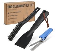 Onlyfire Kit de Limpieza BBQ 3 Piezas, Incluye Raspador de Plástico, Cepillo de Alambre y Agujas de Acero Inoxidable para Eliminar Óxido y Atascos, Kit Limpieza Parrilla con Orificio para Colgar