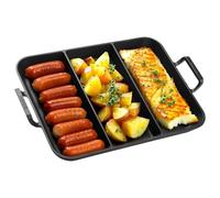 Onlyfire Plancha Rectangular de Hierro Fundido con Asas, Plancha de Asar de 3 Secciones para Parrilla de Gas, Parrilla de Carbón y La Mayoría de Los Hornos, 41.6 * 31.5 * 3.8 cm