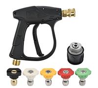 onlyfly - Pistola de lavado de alta presión 4350PSI CHYEU-041, latón acero inoxidable, 5 boquillas, manguera M22-14, conector rápido Karcher 1/4