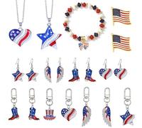 ONLYJUMP Juego de joyas del 4 de julio para mujer, collar único con dije de bandera estadounidense, pulseras, aretes, anillo, broche, diadema, joyería patriótica, regalos conmemorativos del Día de la