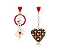 ONLYJUMP Pendientes largos asimétricos de póquer con forma de corazón para mujeres y niñas, únicos y divertidos despertador, juego de cartas, regalo de joyería de casino, Cuero, desconocido