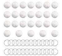 ONLYKXY 26 etiquetas plateadas de letras del alfabeto de la A a la Z, de acero inoxidable, numeradas, etiquetas colgantes de identificación, etiquetas de identificación con anillos para caja de llaves