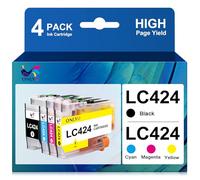 ONLYU Cartuchos de Tinta LC424 Compatibles con Cartuchos Brother DCP-J1200W y Cartuchos de Tinta Brother LC424 para Impresora Brother DCP-J1200W DCP-J1200WE (1 Negro, 1 Cian, 1 Magenta, 1 Amarillo)