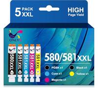 ONLYU PGI 580 XXL CLI 581 XXL Cartucho de Tinta Compatible para Canon 580 para Canon 581 para PIXMA TS6150 TS6151 TR7550 TR8550 TS6250 TS6351 TS6350 TS6251 (1PGBK 1Negro 1Cian 1Magenta 1Amarillo)