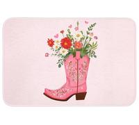 OnlyWow© Alfombra De Baño 90x60 cm Bathroom Shower Bath Mat Lavable Tapete WC Antideslizante Alfombras Ducha Decoracion Alfombrilla Botas Vaqueras - Rosa - Ramo - Flores