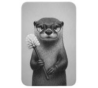 OnlyWow© Alfombra Ducha 40x60 cm Alfombrilla Baño Lavable Tapete WC Bath Mat Non Slip Antideslizante Bathroom Decoracion Shower Otter - Escobillero - Asiento Inodoro - Negro - Blanco