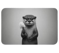 OnlyWow© Alfombra Ducha 60x40 cm Alfombrilla Baño Lavable Tapete WC Bath Mat Non Slip Antideslizante Bathroom Decoracion Shower Otter - Escobillero - Asiento Inodoro - Negro - Blanco