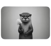 OnlyWow© Alfombra Ducha 90x60 cm Alfombrilla Baño Lavable Tapete WC Bath Mat Non Slip Antideslizante Bathroom Decoracion Shower Otter - Escobillero - Asiento Inodoro - Negro - Blanco