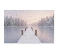 OnlyWow© Alfombra Salon Rectangular 230x150 cm Redondas Rugs For Living Room Grande Pelo Corto Comedor Alfombrilla XXL Absorbente De Sonido Embarcadero - Lago - Niebla - Invierno - Sereno