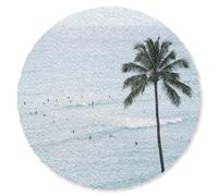 OnlyWow© Alfombra Salon Redondo 90x90 cm Redondas Rugs For Living Room Grande Pelo Corto Comedor Alfombrilla XXL Absorbente De Sonido Océano - Palmeras - Surfistas