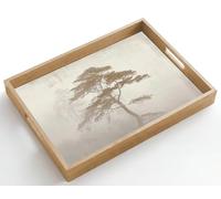 OnlyWow© Bandejas De Madera Bandeja para Servir Roble Decorativa Cafe | 50x35 cm - Rectangular - Resistente A Los Arañazos Tabuleiro Desayuno Árbol - Estilo oriental - Paisaje