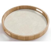 OnlyWow© Bandejas De Madera Bandeja para Servir Roble Decorativa Resistente | 50x50 cm - Redonda - A Los Arañazos Tabuleiro Diseño Desayuno Color arena - Moderno - Liso