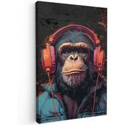 OnlyWow© Cuadro para Jardín Decoration Accesorios Adornos Balcon Póster | 40x60 cm - Decorativa Balcón Cuadros Modernos Lienzos Graffiti - Chimpancé - Auriculares - Mono