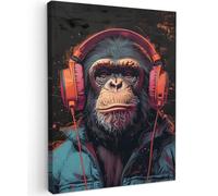OnlyWow© Cuadro para Jardín Decoration Accesorios Adornos Balcon Póster | 60x80 cm - Decorativa Balcón Cuadros Modernos Lienzos Graffiti - Chimpancé - Auriculares - Mono