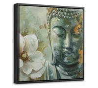 OnlyWow© Cuadros Decoracion Salon Modernos 20x20 cm Lienzo Con Marco Para Dormitorios Cuadro Decorativos De Lienzos Decorativo Pared Buda - Flor loto - Blanco - Arte moderno