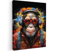 OnlyWow© Lienzo Exterior 50x70 cm Jardin Decoracion Pared En Decoración Poster Posters Decorativos para Terraza Y Jardín con Wall Chimpancé - Mono - Animales - Graffiti - Gafas - Auriculares