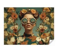 OnlyWow© Papel Pintado De Pared 350x260 cm Papeles Pintados Pour Salon Dormitorio Decorativo Wallpaper Cocina Corona flores - Rostro mujer - Gafas sol - Naranja