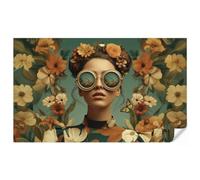 OnlyWow© Papel Pintado De Pared 400x240 cm Papeles Pintados Pour Salon Dormitorio Decorativo Wallpaper Cocina Corona flores - Rostro mujer - Gafas sol - Naranja