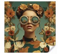 OnlyWow© Papel Pintado Vinilico 200x200 cm Primera Calidad Papeles Pintados De Pared Pour Salon Dormitorio Decorativo Wallpaper Cocina Corona flores - Rostro mujer - Gafas sol - Naranja