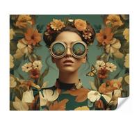 OnlyWow© Papel Pintado Vinilico 350x280 cm Primera Calidad Papeles Pintados De Pared Pour Salon Dormitorio Decorativo Wallpaper Cocina Corona flores - Rostro mujer - Gafas sol - Naranja