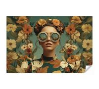 OnlyWow© Papel Pintado Vinilico 400x260 cm Primera Calidad Papeles Pintados De Pared Pour Salon Dormitorio Decorativo Wallpaper Cocina Corona flores - Rostro mujer - Gafas sol - Naranja