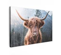 OnlyWow© Poster De Jardín Canvas Art Decorativo Grandes Decorarivos | 150x100 cm - Pictures Balcon Póster Decorativa Terraza Lienzos Highlander escocés - Vaca - Animales - Montaña - Naturaleza