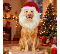 Onmygogo Divertido disfraz de perro de reno, bonita peluca peluda para Halloween, Navidad, accesorios de ropa para mascotas (Stanta Clause, L, marrón, blanco)