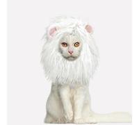 Onmygogo Peluca de Melena de león para Gatos y Perros, Divertidos Disfraces de Gato para Halloween, Navidad, Accesorios de Ropa para Mascotas peludas (M, Blanco)