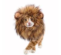 Onmygogo Peluca de Melena de león para Gatos y Perros, Divertidos Disfraces de Gato para Mascotas para Halloween, Navidad, Accesorios de Ropa Peluda para Mascotas (S, marrón Melange)
