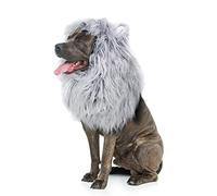 Onmygogo Peluca de melena de león para perros con orejas, divertidos disfraces de mascotas para Halloween Navidad (M, gris)