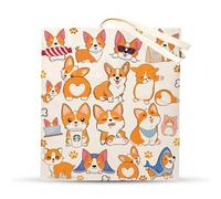 Onperpoe Beige Corgi Bolsa de lona con impresión, Regalos prácticos para amantes de los perros de gran capacidad, lindo bolso de tela impreso para compras y uso diario