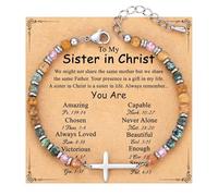 Onperpoe Pulsera de cruz, regalos cristianos para mujer, pulseras inspiradoras de cruz con tarjeta bíblica para hermana en Cristo, pulsera de amistad, regalos cristianos, bautismo religioso, Pascua