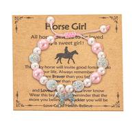Onperpoe Pulseras de perlas para niños y niñas, piedra natural rosa, pulsera con bonito colgante de caballo y tarjeta de mensaje, pulsera de perlas para mujer, piedras curativas, pulsera de cumpleaños