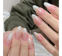 OnSaya Short Almond False Nails Gradient Press on Nails Natural Stick on Nails Reusable Ballerina Acrylic Fake Nails 24pcs for Women and Girls