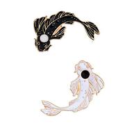 Onsinic 2 Unids/Set Pescados Pin Pins Dibujos Animados Koi Esmalte Broche Pin Tai Chi Insignias Negro Color Blanco
