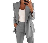 Onsoyours Chaqueta de Mujer Abrigos Otoño Moda A Cuadros Casual Manga Larga con Bolsillos Botonadura Slim Fit Oficina Negocios Otoño Invierno Gris L