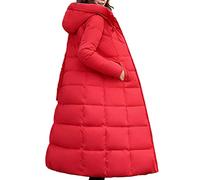 Onsoyours Chaqueta de Pluma Mujer Largo Invierno Cálido Chaqueta de Plumón con Capucha de Piel Sintética Ajustados Moda Abrigo Acolchado con Bolsillos y Cremallera Elegant Vintage A Rojo XL