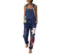 Onsoyours Mujer Baggy Impresión Peto Flores Jeans Mono Vaquero Pantalones Casual Sin Mangas Ajustable Correa Jumpsuit Overalls BLU Scuro L